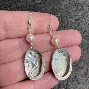 Mini Abalone and Freshwater Pearl Earrings
